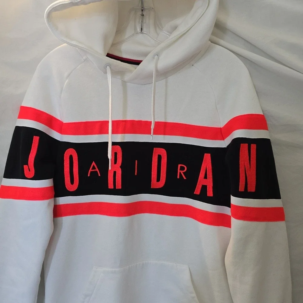 Nike Air Jordan Hoodie Men's S Pull-Over Sweatshirt White W/Orange & Black Retro